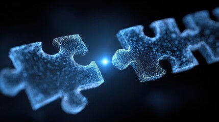 Two puzzle pieces connected by a blue light.