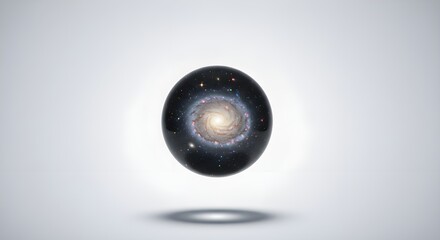 Galaxy in a glass ball levitating on white background