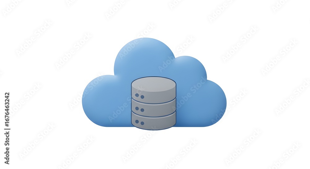 Poster database server on cloud isolated on white background