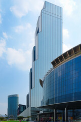 Fototapeta premium Contemporary office buildings in an urban area with clean lines and modern design.