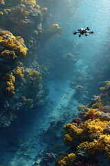 Fototapeta premium underwater drone meticulously maps ocean currents in stunning oceanic landscape