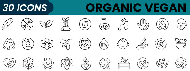 Organic Vegan line icon set. Outline icon collection. Editable stroke. Vector illustration