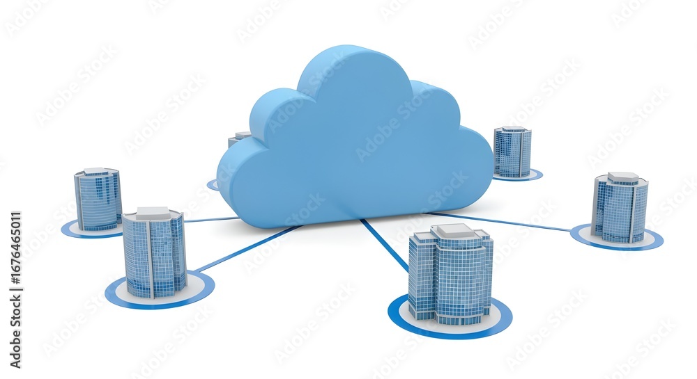 Aufkleber cloud computing network with servers on white background