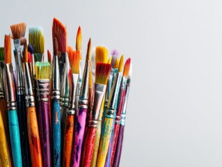 Obraz premium Colorful Paintbrushes in Various Sizes with Bright and Vivid Bristle Details on Light Background