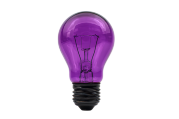 Purple light bulb on black, symbolizing innovation.