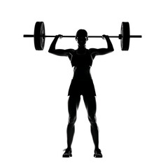 Silhouette of a woman lifting weights, embodying strength, power, and fitness.