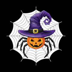 Little Spider Wearing a Witch Hat and a Cobweb, Spreading Halloween Joy