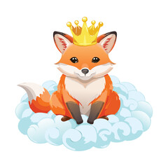 Obraz premium Adorable fox character sitting on a fluffy cloud, a sweet and gentle illustration