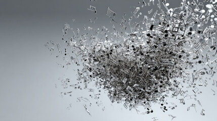 cluster of musical notes dissolving at bubble surface quiet interior symbolism illustration concept scene visual for commercial design use high detail quality stock image illustration concept scene