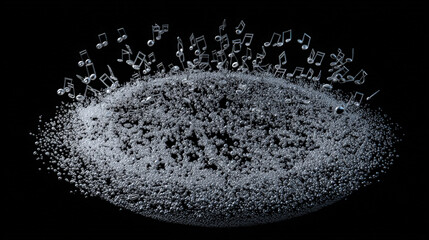 cluster of musical notes dissolving at bubble surface quiet interior symbolism illustration concept scene visual for commercial design use high detail quality stock image illustration concept scene