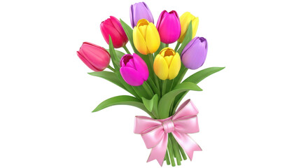Obraz premium Vibrant Bouquet of Tulips with Pink Bow on Transparent Background flowers floral isolated on a transparent background