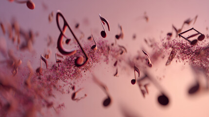 cluster of musical notes dissolving at bubble surface quiet interior symbolism illustration concept scene visual for commercial design use high detail quality stock image illustration concept scene