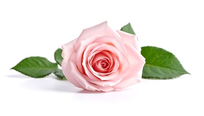 Delicate pink rose on white background