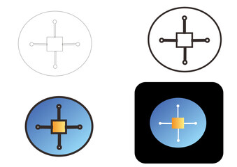 Modern microprocessor and network connection icon set in various styles. Abstract technology symbols for data processing, calculation, and computing