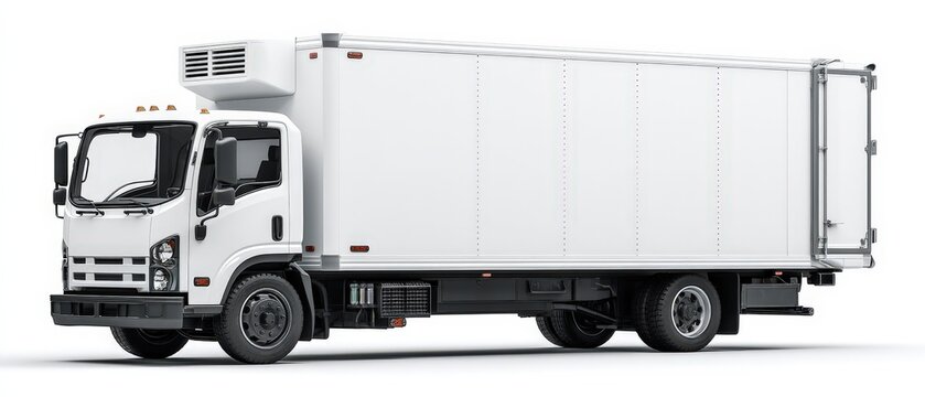 Fototapeta White refrigerated delivery truck on a white isolated background.