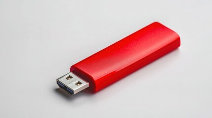 Red USB Flash Drive Isolated on White Background for Digital Storage
