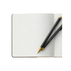 Blank Dot Grid Notebook with Black Pens and Gold Accents - Top View