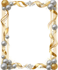 Golden frame adorned with pearls, diamonds, and ribbons. Ideal for invitations or photos.