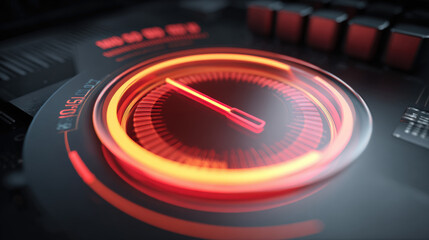 CPU temperature gauge hologram above board turning red conceptual overheating risk illustration illustration concept scene visual for commercial design use high detail quality stock image illustration