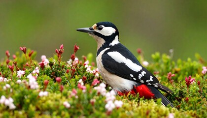 Obraz premium Woodpecker Perched Amidst Blossoms Outdoors