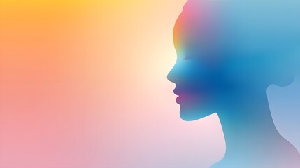 Obraz premium A profile view of a woman's head, softly outlined in shades of pastel, warm, and cool colors, conveying a sense of inner peace and tranquility.
