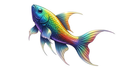 Fototapeta premium Vibrant rainbow fish swims gracefully against a stark artwork
