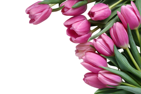 Beautiful bouquet of pink tulips on a black background. Perfect for spring or romance themes.