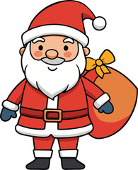 Cartoon Santa Claus with a red suit hat and bag full of gifts on a white background christmas character EPS vector file download