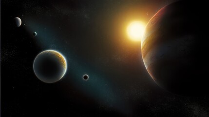 Solar System Planets and Star, Cosmic Space Landscape