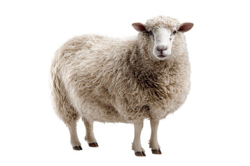 Fototapeta premium Full body view of a fluffy sheep against a black backdrop.