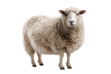 Full body view of a fluffy sheep against a black backdrop.