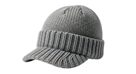 Gray knitted hat with a visor for winter fashion style