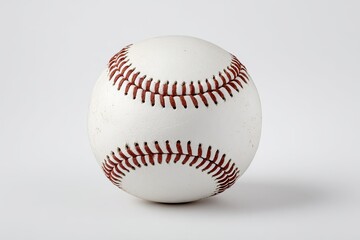 Close-up of a baseball on a plain white background.  Stitching is visible