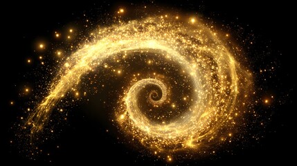 Obraz premium A swirling spiral of golden light particles creates a mesmerizing design against a dark background.