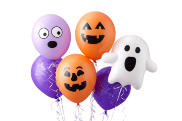Halloween balloons with jackolantern and ghost isolated on transparent background.