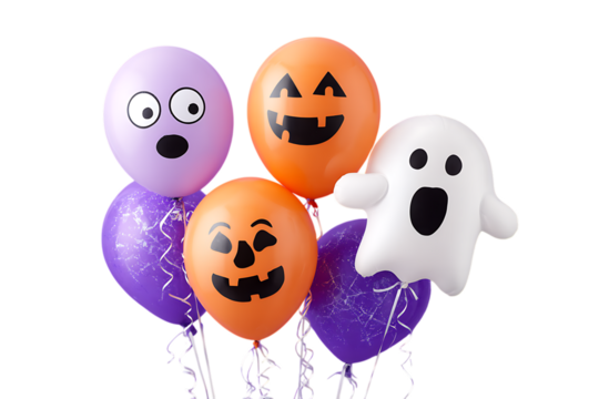 Halloween balloons with jackolantern and ghost isolated on transparent background.