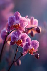 Naklejka premium Close-up of vibrant purple orchids (1)
