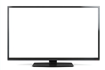 A flat-screen TV with a blank white display
