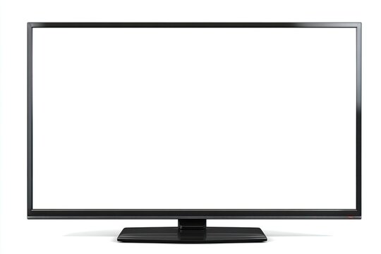 A flat-screen TV with a blank white display