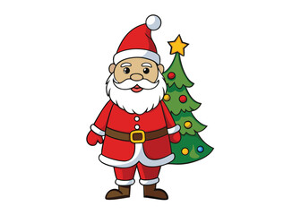 Obraz premium Santa Claus Holding a Christmas Tree Illustration on White background