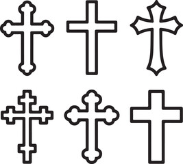 Sacred Cross Symbol Vector Icons Outline Collection Artistic, Traditional, and Geometric Religious Cross Designs