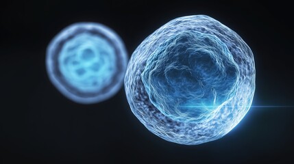 Microscopic view of biotechnology innovation with cinematic dramatic depth, futuristic life sciences concept