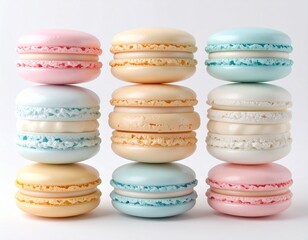 Obraz premium Colorful Pastel French Macarons Stacked Neatly