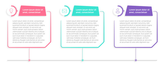 Three presentation rectangular elements placed in horizontal row. Concept of 3 steps of business development process. Simple infographic design template.