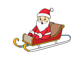  Santa Claus riding sleigh delivering Christmas gifts isolated on white background, Christmas vector illustration