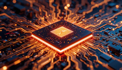 Quantum computing chip glowing in energy