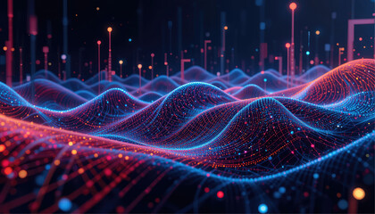 Abstract cyberpunk-style data waves