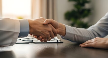 Professional handshake sealing a medical deal, symbolizing trust and partnership in healthcare