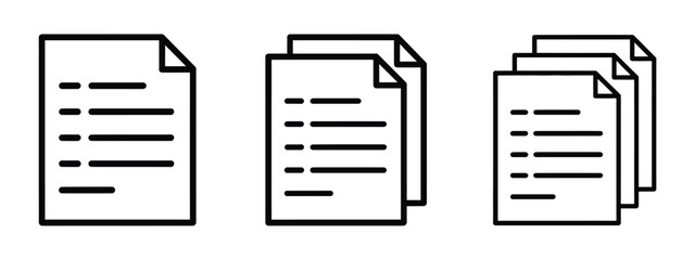 Paper Documents Line Icons - Single & Multiple Page Symbols for Office, Filing & Data Management