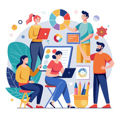 Creative team collaborating on design project together